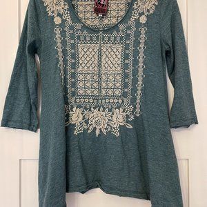Johnny Was Embroidered Long Sleeve T-Shirt Green Size S